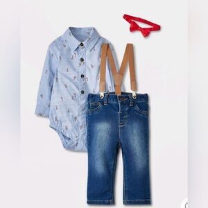 Baby Boys' Christmas Candy Cane 4pc Suspender Jeans Shirt Bow Set Cat & Jack